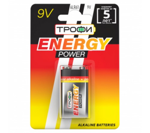 Батарейка Крона  ТРОФИ          6LR61-1BL  (12)(96)  ENERGY POWER Alkaline