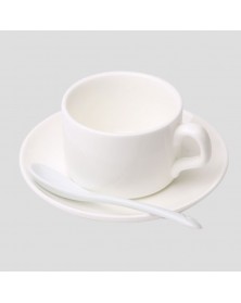 Кружка керамическая, белая, кофейная, с блюдцем и ложкой, 110 мл Премиум