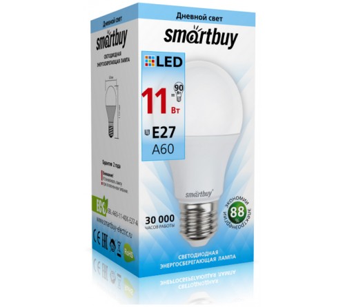 Лампа светодиодная SmartBuy (LED) A60-  11W-4000K E27 Белый свет