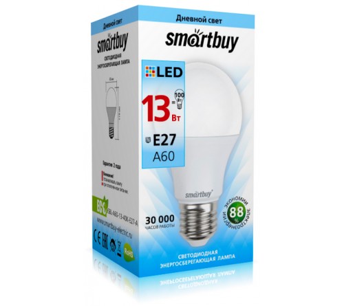 Лампа светодиодная SmartBuy (LED) A60-  13W-4000K E27 Белый свет