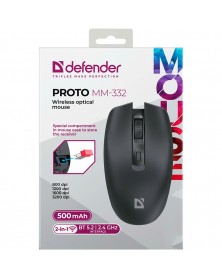 Мышь DEFENDER    332 Proto          (BT+Nano,3200dpi,Optical) Black Беспров..