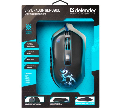 Мышь DEFENDER    GM 090L Sky Dragon (USB, 3200dpi,Optical) Black Игровая Коробка