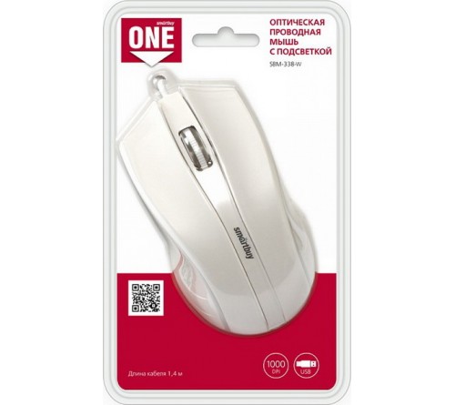 Мышь Smart Buy  338 W ONE           (USB,   800dpi,Optical) White Блистер