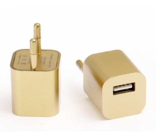 Сетевое Зарядное Устройство 220V- 1*USB выход   Кубик 1,0A Gold,пакет