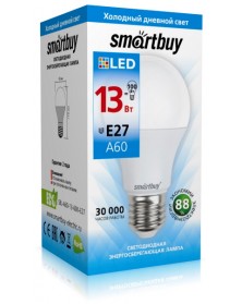 Лампа светодиодная SmartBuy (LED) A60-  13W-6000K E27 Холодный Дневной свет..