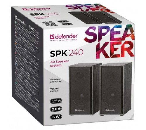 Колонки DEFENDER SPK240                  2.0 (2*   2W)  Пластик, питание 5V или от USB