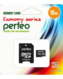 Карта памяти  MicroSDHC     16Gb (Class  10)  Perfeo +  Адаптер SD Economy..