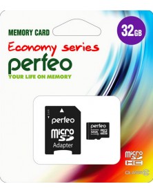 Карта памяти  MicroSDHC     32Gb (Class  10)  Perfeo +  Адаптер SD Economy..