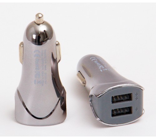 Автомобильное Зарядное Устройство 12V- USB 2*USB выхода RX C19 2.1A + 1.0A Хром-Лак,пакет