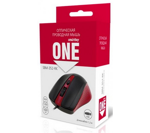 Мышь Smart Buy  352 RK ONE          (USB,   800dpi,Optical) Red-Black Коробка