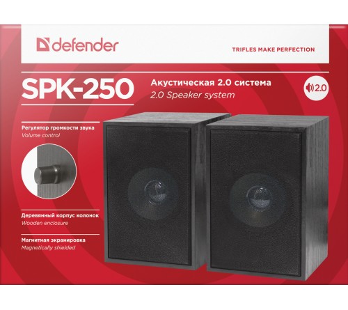 Колонки DEFENDER SPK250                  2.0 (2*   4W)  Пластик, питание 5V или от USB