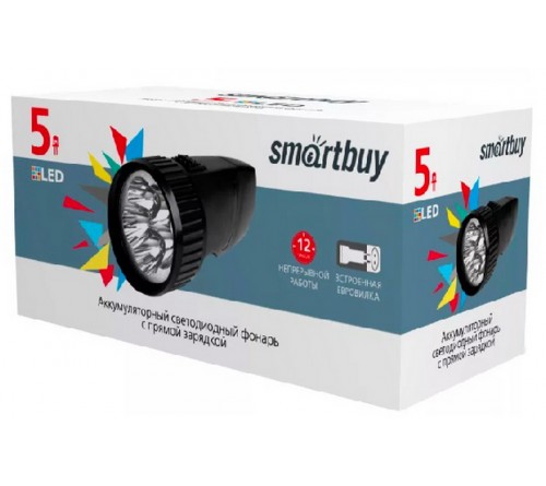 Фонарь Smartbuy SBF-  44-B, черный, аккумуляторный, 5 LED, с прямой зарядкой