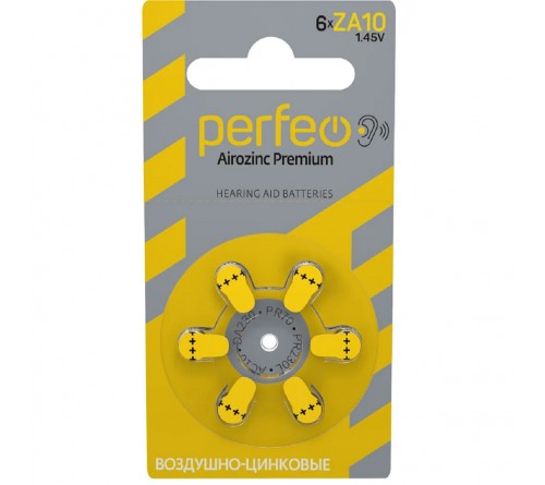 Батарейка PERFEO        ZA   10  ( 6BL)(60) Airozinc Premium для слуховых аппаратов 1.4 V