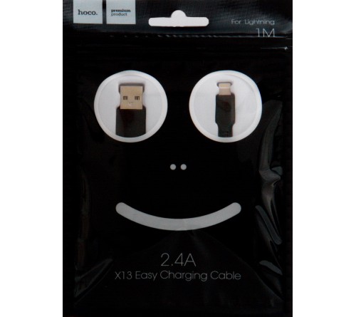 Кабель  USB - Lighting iPhone Hoco X 13 1.0 m,2.4A, Black,блистер Силикон