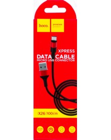 Кабель  USB - MicroUSB Hoco X 26 1.0 m,2.0A, Black-Red,коробочка Нейлон