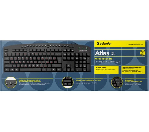 Клавиатура DEFENDER    450    Atlas                (USB,M-M) Black