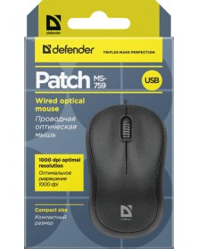 Мышь DEFENDER    759 Patch         (USB, 1000dpi,Optical) Black Коробка..