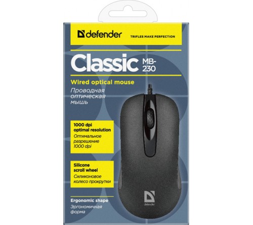 Мышь DEFENDER    230 Classic       (USB, 1600dpi,Optical) Black Коробка
