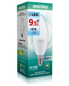 Лампа светодиодная SmartBuy (LED) C37- 9.5W-4000K E14 Белый свет Свеча..