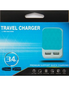 Сетевое Зарядное Устройство 220V- 2*USB выхода 2,4A Оригинал Blue коробка..