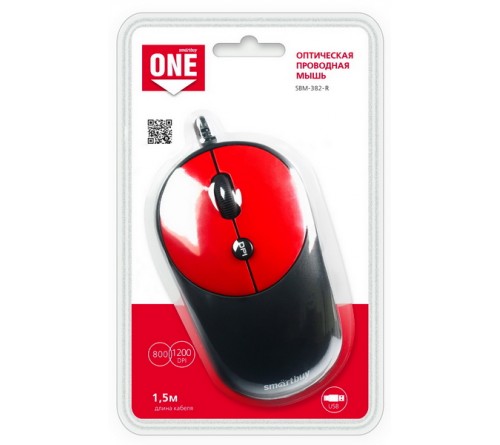 Мышь Smart Buy  382 R   ONE          (USB,   800dpi,Optical) Black-Red Блистер
