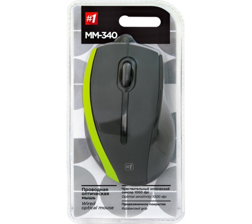 Мышь DEFENDER    340                   (USB, 1000dpi,Optical) Black-Green Блистер