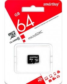 Карта памяти  MicroSDXC     64Gb (Class  10)  SmartBuy  без Адаптера..