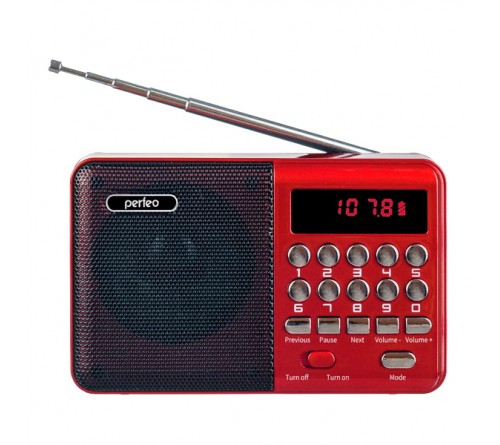 Радиоприемник-миниспикер Perfeo Palm                               FM,MP3 USB,microSD 18650 Red