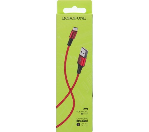 Кабель  USB - MicroUSB Borofone BX 20 1.0 m,2.0A Red,коробочка Нейлон