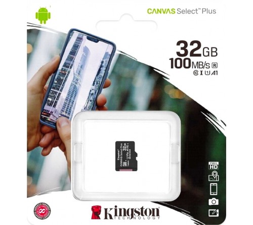 Карта памяти  MicroSDHC     32Gb (Class  10)  Kingston UHS-1 U1  без Адаптера Canvas Select Plus A1 100Mb/s 