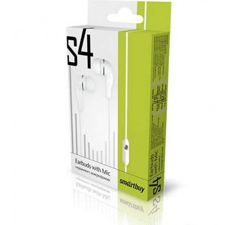 Гарнитура SmartBuy SBH   012K         (Вакуумная)             (40) Стерео S4 White,коробочка
