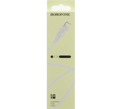 Кабель  USB - Lighting iPhone Borofone BX 18 1.0 m,2.4A White,коробочка Силикон