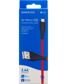 Кабель  USB - MicroUSB Borofone BX 38 1.0 m,2.4A Red,коробочка Ткань..