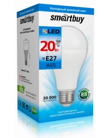 Лампа светодиодная SmartBuy (LED) A65-  20W-6000K E27 Холодный Дневной свет..