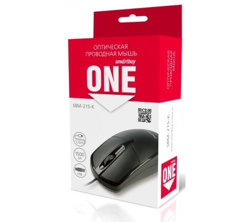 Мышь Smart Buy  215 K                     (USB, 1500dpi,Optical) Black Коробка