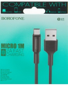 Кабель  USB - MicroUSB Borofone BX   1 1.0 m,2.0A Black,коробочка Силикон..