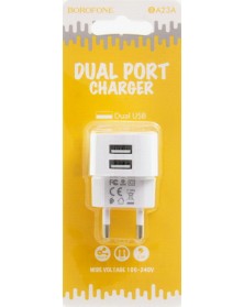Сетевое Зарядное Устройство 220V- 2*USB выхода  Borofone BA  23A  2.4A Whit..