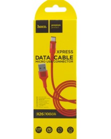 Кабель  USB - MicroUSB Hoco X 26 1.0 m,2.0A, Red,коробочка Нейлон