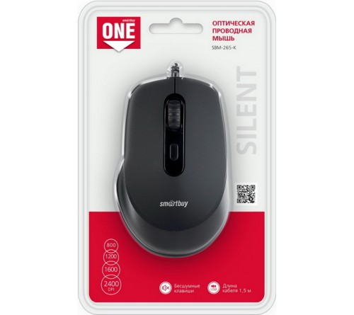 Мышь Smart Buy  265 K                     (USB, 2400dpi,Optical) Black Блистер
