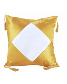 Наволочка 40х40 с белым ромбом и кисточками желтая..