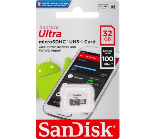 Карта памяти  MicroSDHC     32Gb (Class  10)  Sandisk  без Адаптера Ultra Light 100MB/s