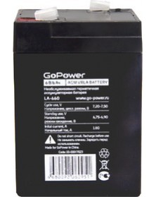 Аккумулятор GoPower VRLA  6v - 6 Ah    Свинц.- кислотный  AGM  (1 / 10)..