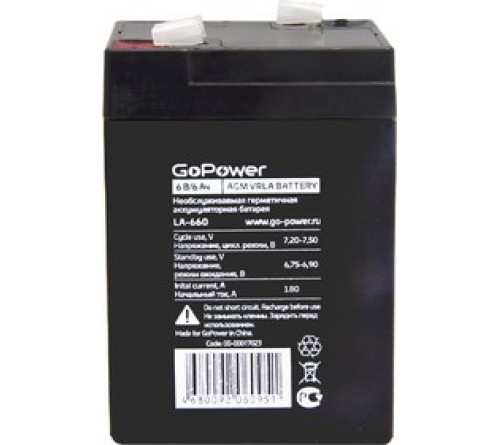 Аккумулятор GoPower VRLA  6v - 6 Ah    Свинц.- кислотный  AGM  (1 / 10)