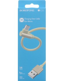 Кабель  USB - MicroUSB Borofone BX 26 1.0 m,2.4A Gold,коробочка Нейлон Угловой
