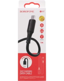 Кабель  USB - MicroUSB Borofone BX 47 1.0 m,2.4A Black,коробочка Силикон..