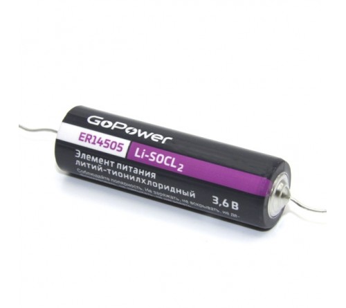 Элемент питания GoPower 14505 PC1 Li-SOCl2 3.6V с выводами (1/10/500)