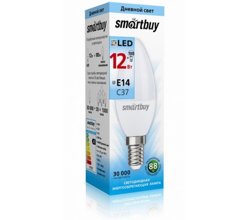 Лампа светодиодная SmartBuy (LED) C37-  12W-4000K E14 Белый свет Свеча