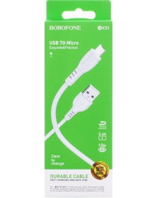Кабель  USB - MicroUSB Borofone BX 51 1.0 m,2.4A White,коробочка Пластик..
