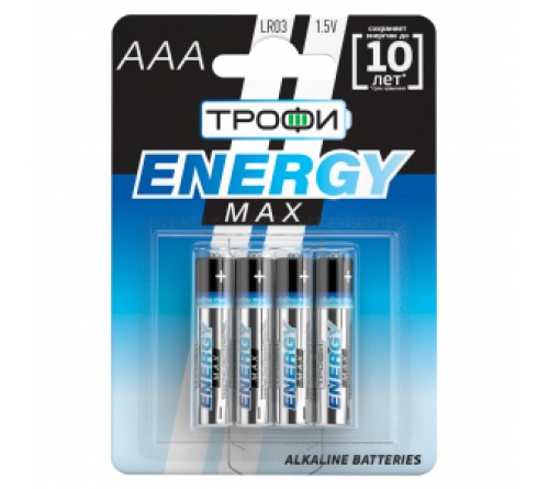 Батарейка ТРОФИ            LR03  Alkaline  (  4BL)(40)(960) ENERGY MAX 