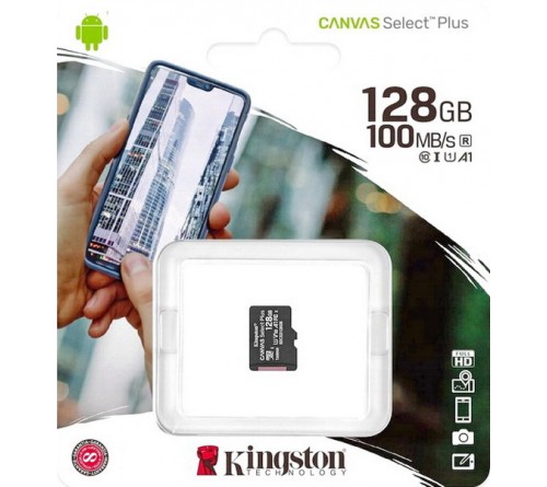 Карта памяти  MicroSDXC   128Gb (Class  10)  Kingston  +   без Адаптера Canvas Select Plus A1 100Mb/s